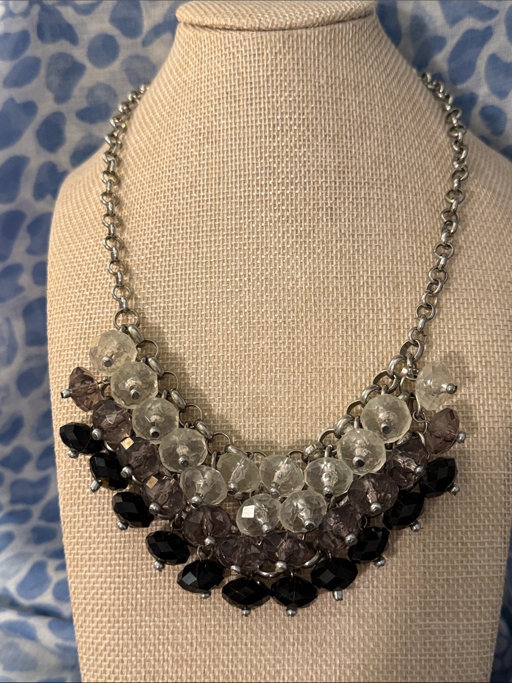 Faceted Layered Bib Necklace - Black, Gray & Clear